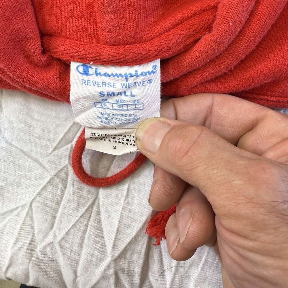 Vintage 90S Champion Cotton Weave Hoodie Men's Or women's Embroidered Y2K Red - Picture 15 of 16